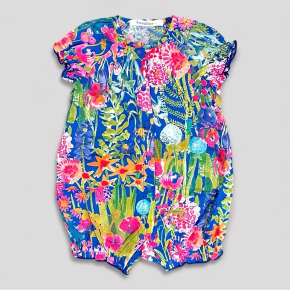 Familiar Japan Luxury Baby Romper 70 / US 6–12M – Vibrant Floral Print – NWOT - Picture 1 of 16